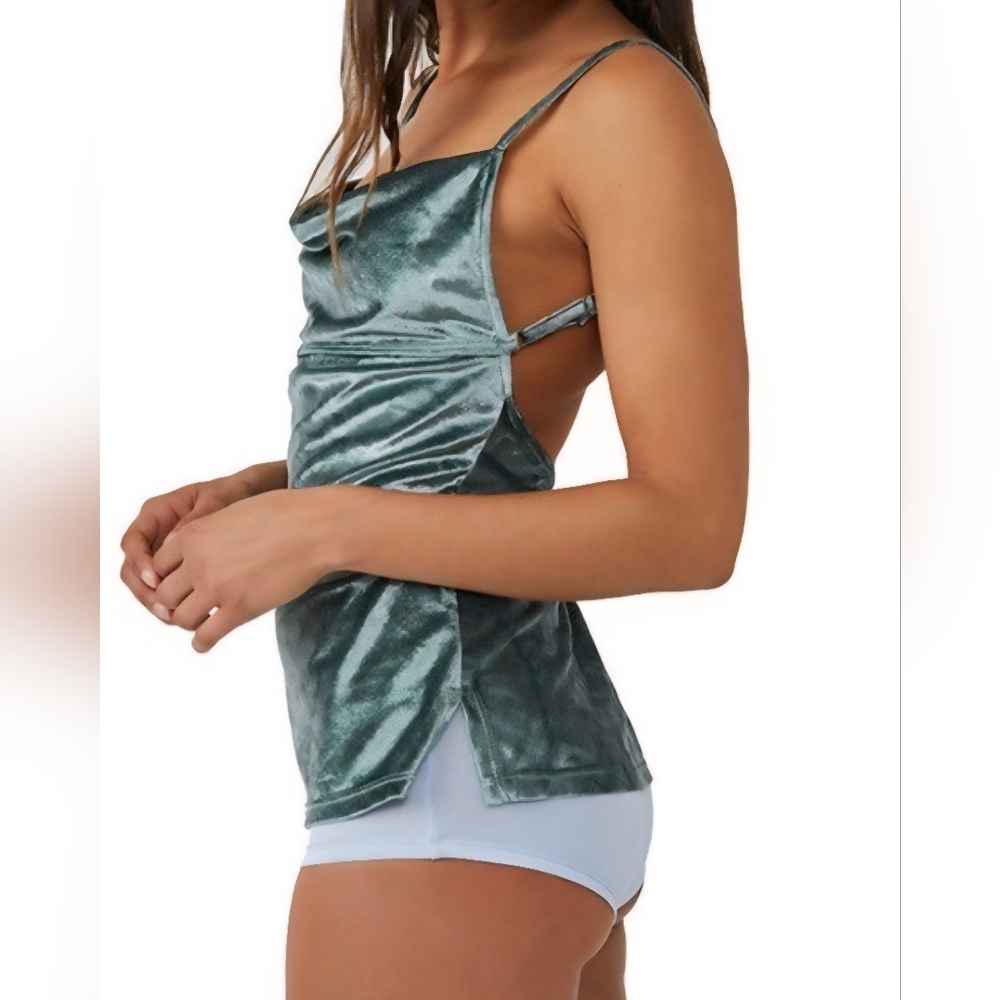 Free People All Night Velvet Chemise in Evergreen - SMALL